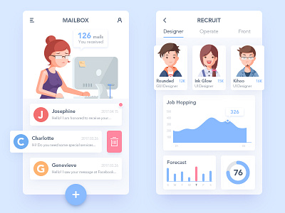 Recruitment APP and Illustration email illustration job recruit ui