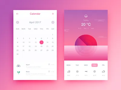 Sunset Calendar app april calendar daily ui gradient graphic illustration pink sunset ui ux weather