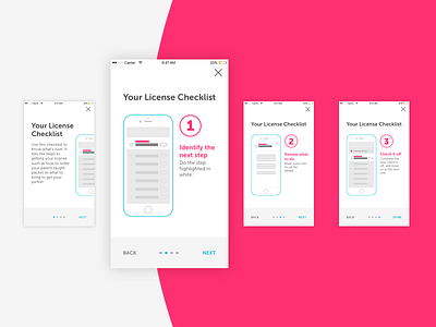 License Checklist Onboarding aceable navigation onboarding overlay slides steps ui