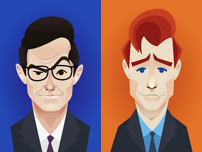 Colbert & Conan blue caricature cartoon coco colbert conan gradients illustration late night late night hosts minimalist orange