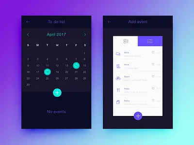 Dark - To Do List Interface app april daily ui dark event gradient graphic to do ui ux violet weather