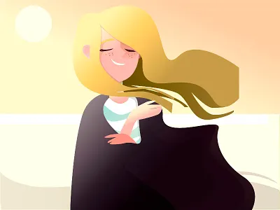 Dribbble girl illustration sea sun vector young