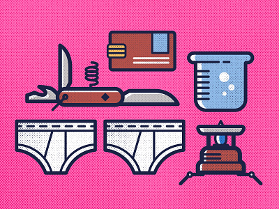 Survival Icons camping credit card icon jackknife stove texture underwear vector