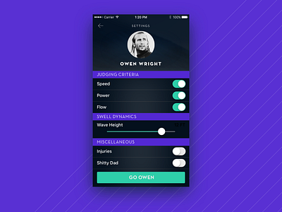 Ui #007 Settings Page 007 dailyui owen wright settings surf