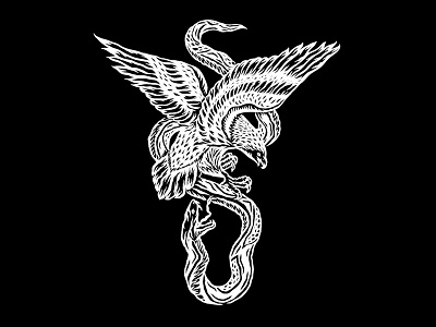 print black eagle illustration print process snake tattoo