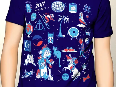 Character Collage T shirt bird cat disco doughnutman fun hispter random snow