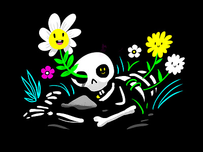 Life goes on flowers skeleton skull spring