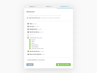 Game Distribution Preferences developer distribution game global product selector ui ux web