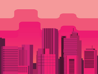 Pink Skyline building city digital graphic design illustration jakarta landscape