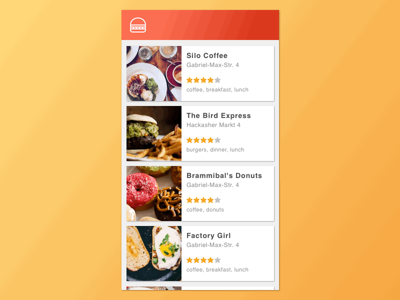 Restaurant List animate animation design food list restaurant scroll ui ux