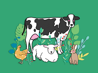 Vegan Love animals chicken cow farm festival green illustration rabbit sheep vegan vegetarian vegfest