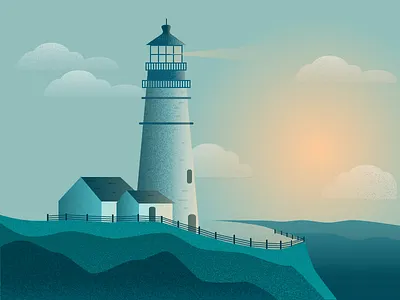 Sunset by the lighthouse illustration landscape lighthouse sea sunset texture