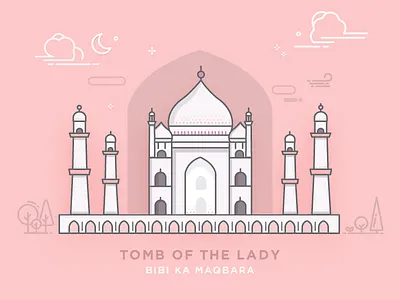 Bibi Ka Maqbara - Aurangabad icons illustration india lines mosque outlines tomb