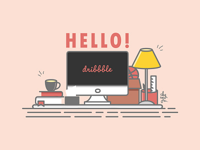 Hello Dribbble ! desk dribbble hello illustration invitation