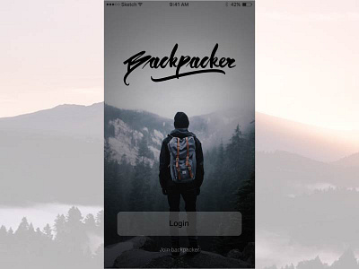 Backpacker iOS App - Launch Page adventure backpack backpacking hiking loginpage mobile travelapp traveler treking trip