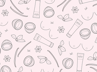 WOO, For Play brand coconut flower illustration ingredients pattern pink print