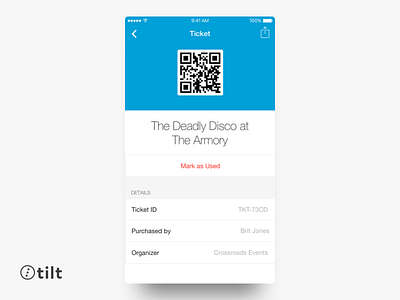 Tilt: Ticket | iOS blue clean design flat ios iphone light qr code san francisco ticket