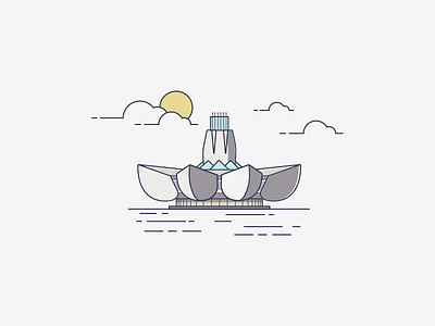Pinghu Memorial Hall building clouds design illustration memorial museum sky sun water