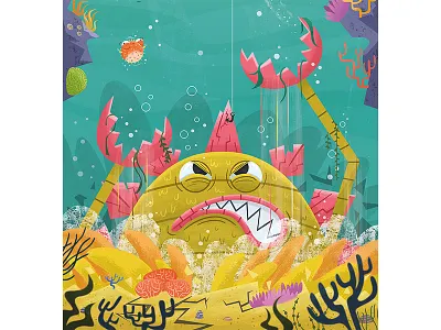 Fishing Trip - Close up character design childrens art colourful coral fish fishing gallery illustration kid lit monster reef under the sea