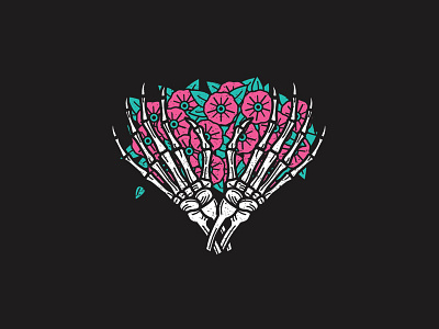 Dribble bouquet carnations flowers hands leaves pink seafoam skeleton skull