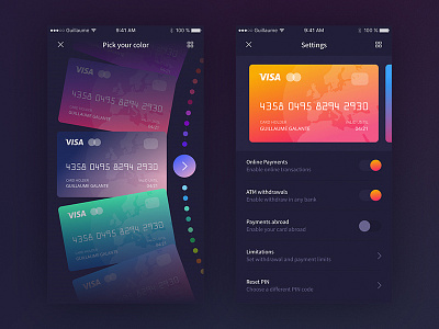 Banking App - Settings bank banking colors credit card dark finance gradient money settings ui ux