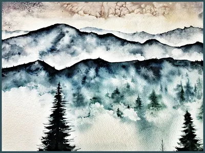 Blue Ridge Mountains great smoky mountains home watercolor