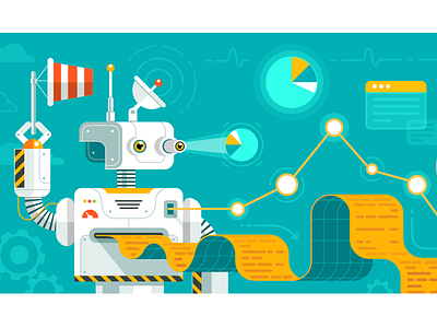 Metrics Robot Mascot airsock clients data processing data transaction diagram gear graph radar robot illustration signal wind wind cone