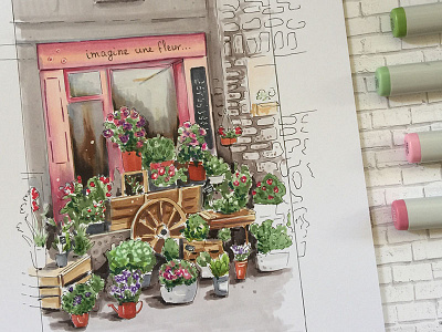 Flower Shop Sketch art copic flowers marker markers mood sketch