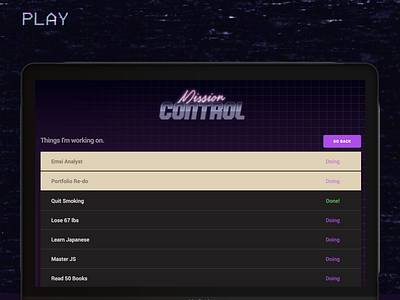 Mission Control 80s dashboard list retro synthwave ui ux