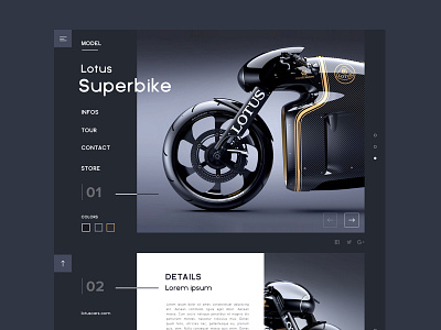 Superbike blue dark lotus magazine motorcycle psd sketch ui ux web website