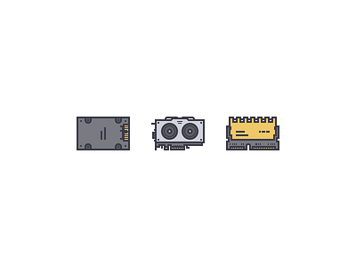PC Components icon line ram rosek ssd stick vector video card