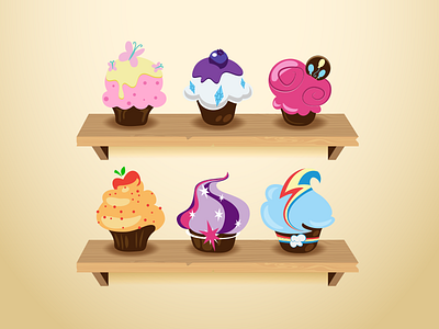 Cupcake MLP applejack cupcakes fluttershy illustration mlp my little pony pastry pinkiepie rainbowdash rarity twilight sparkle vector