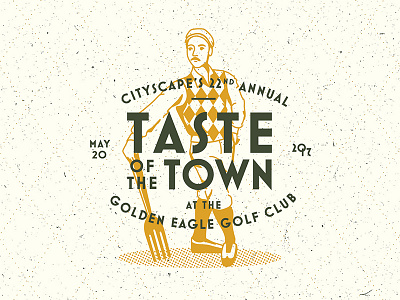 Taste that town argyle badge club food golf golfer illustration logo retro type vector vintage