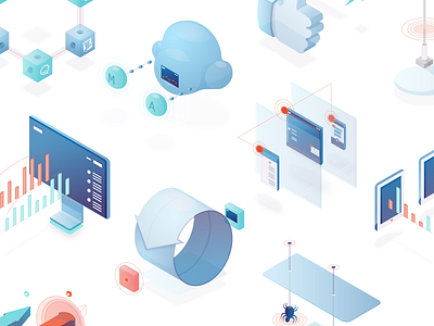 Iso Landscape icons illustration isometric security tech vector