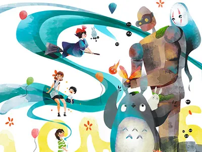 Studio Ghibli Fanart illustration kikis delivery service noface photoshop spiritedaway totoro visual watercolor brushset white