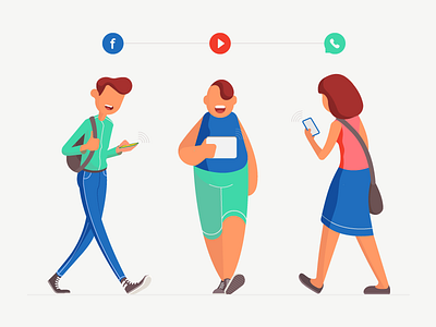 Phone Addiction character design editorial facebook flat illustration media millennial phone social whatsapp youtube