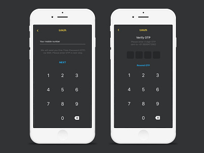 One Time Password Login app dark login minimal onboarding phone ui verification