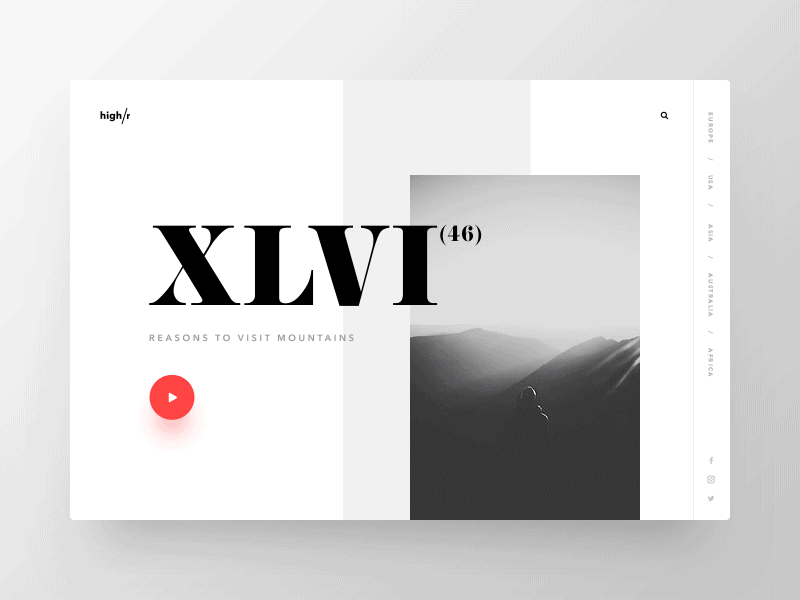 High/r — v1 animation clean clear minimal minimalistic motion mountains nature scandinavian ui ux website