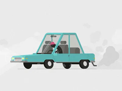 Mann mit Hut blue car cartooncar co2 grey smoke