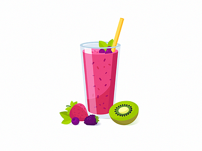 Berry-smoothie 2d cocktail drink food glass health icon illustration kiwi smoothie tasty vector