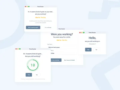 Time Doctor Popups alert app modal window monitoring popup productivity project task time ui ux work