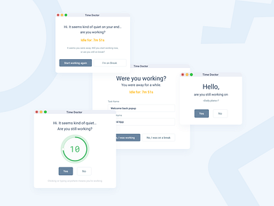 Time Doctor Popups alert app modal window monitoring popup productivity project task time ui ux work