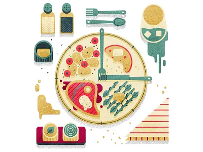 Time of Food clock cooking drawn editorial flat food illustration retro simple steak texture vintage