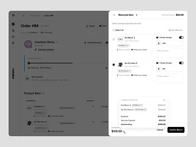 Rentabel - Confirmation for Returned Rental Items billing inventory management order order management pay bill product design product items product management rent rental agency rental management saas saas design sales ui ux web app web design