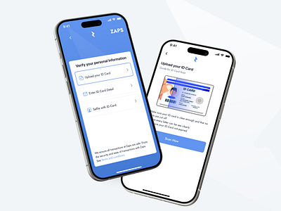 ZAPS Fintech app - e-KYC Verification blue clean ui design fintech mobile app mobile fintech product design transaction app ui design uiux uiux design web design