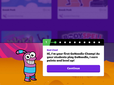 Hi, I'm your Champ! character chat chat bubble level progress prototype teacher ui ux