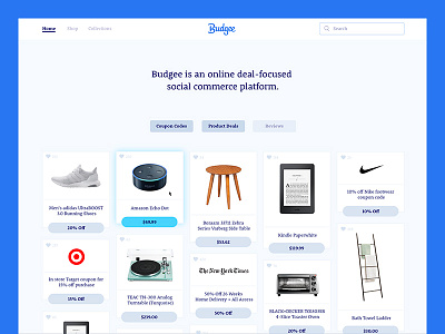 Budgee Interface blue branding budgee cards deals featured homepage interface platform ui user interface ux