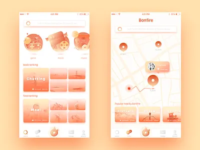 Stranger off-line friends app design app flattened food game gradient icon interface life movie music social texture