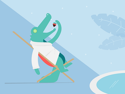 Relaxed Allygator Shuttle alligator holiday illustration jungle mobility pastels plants pool relax spa tropical
