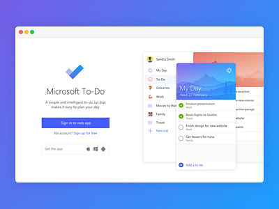 Microsoft To-Do Landing Page app gradient login microsoft minimal web app website